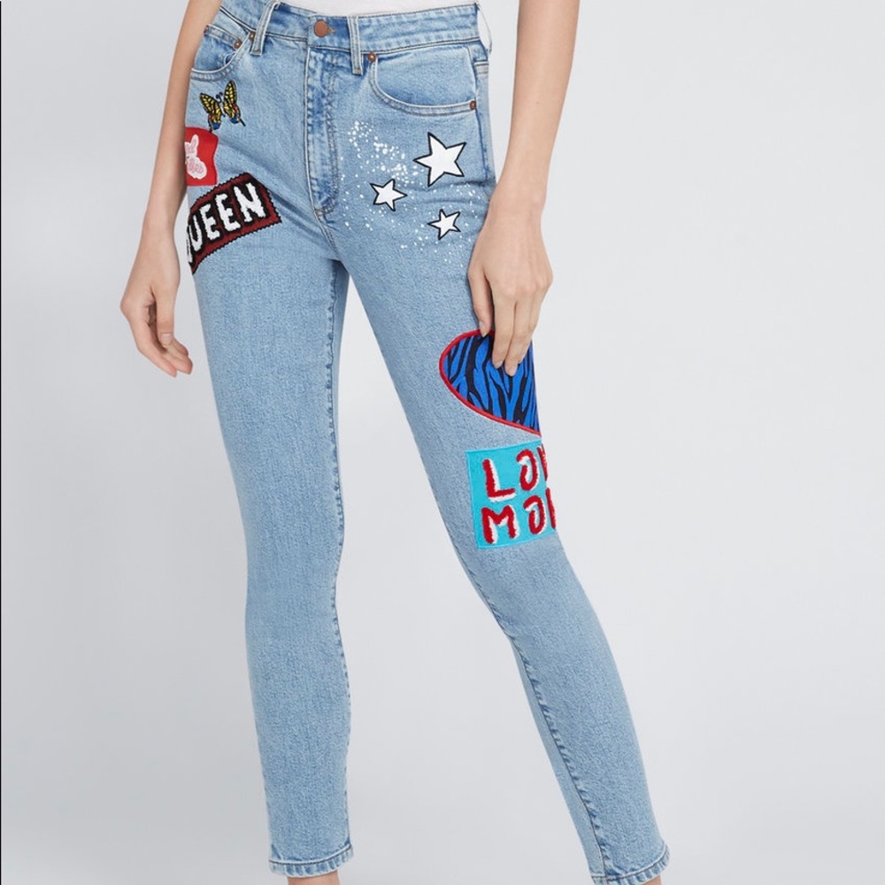 Alice and Olivia good patchwork skinny jean